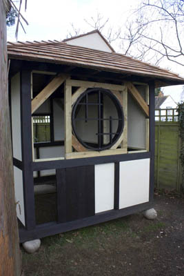 click to enlarge right side wall with guest entrance complete and round window test fitted